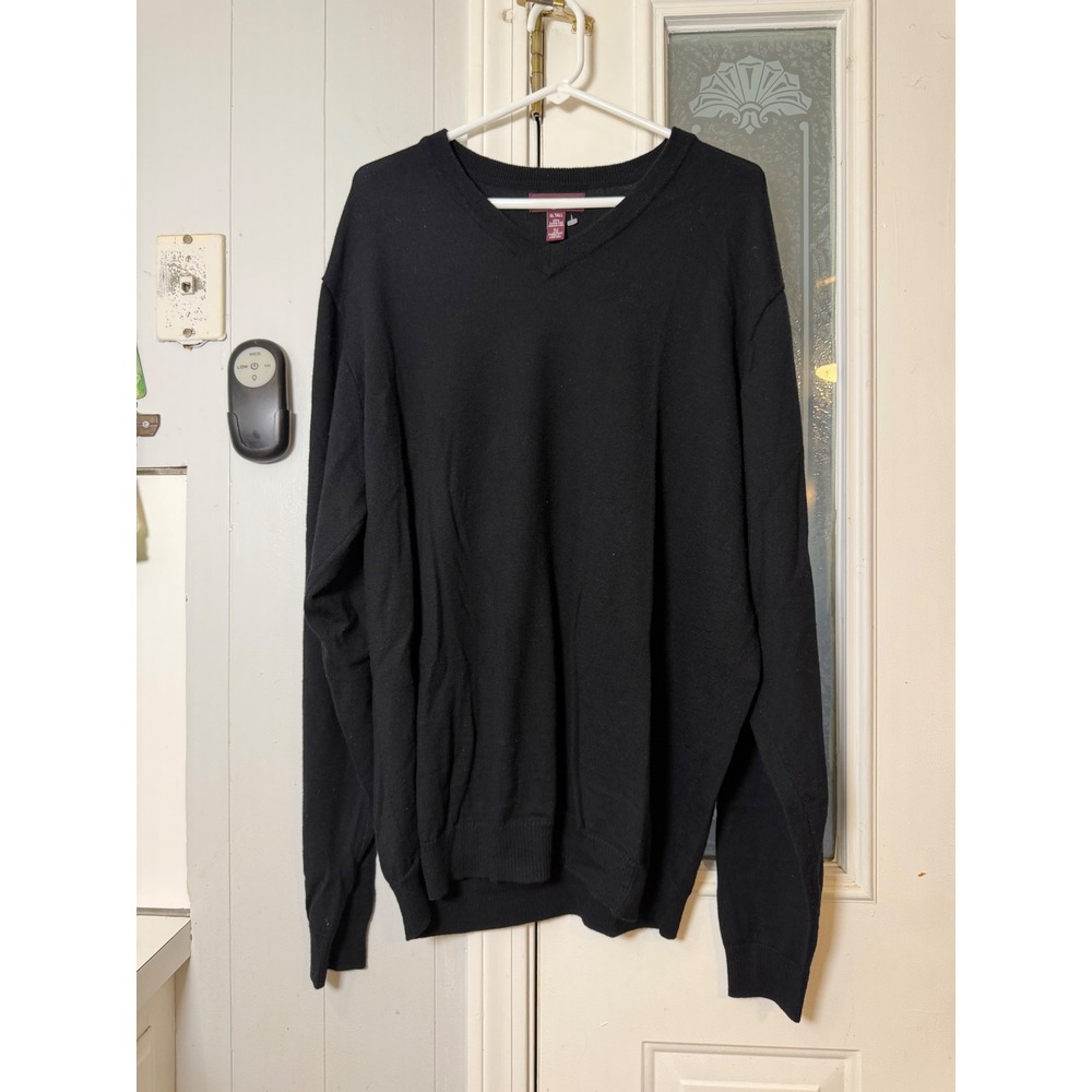 Nordstrom Mens XL Tall Black 100% Extra Fine Merino Wool V-Neck Sweater